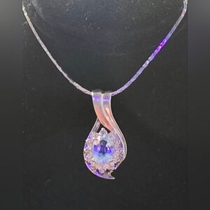 Silver Aquamarine Diamond Necklace